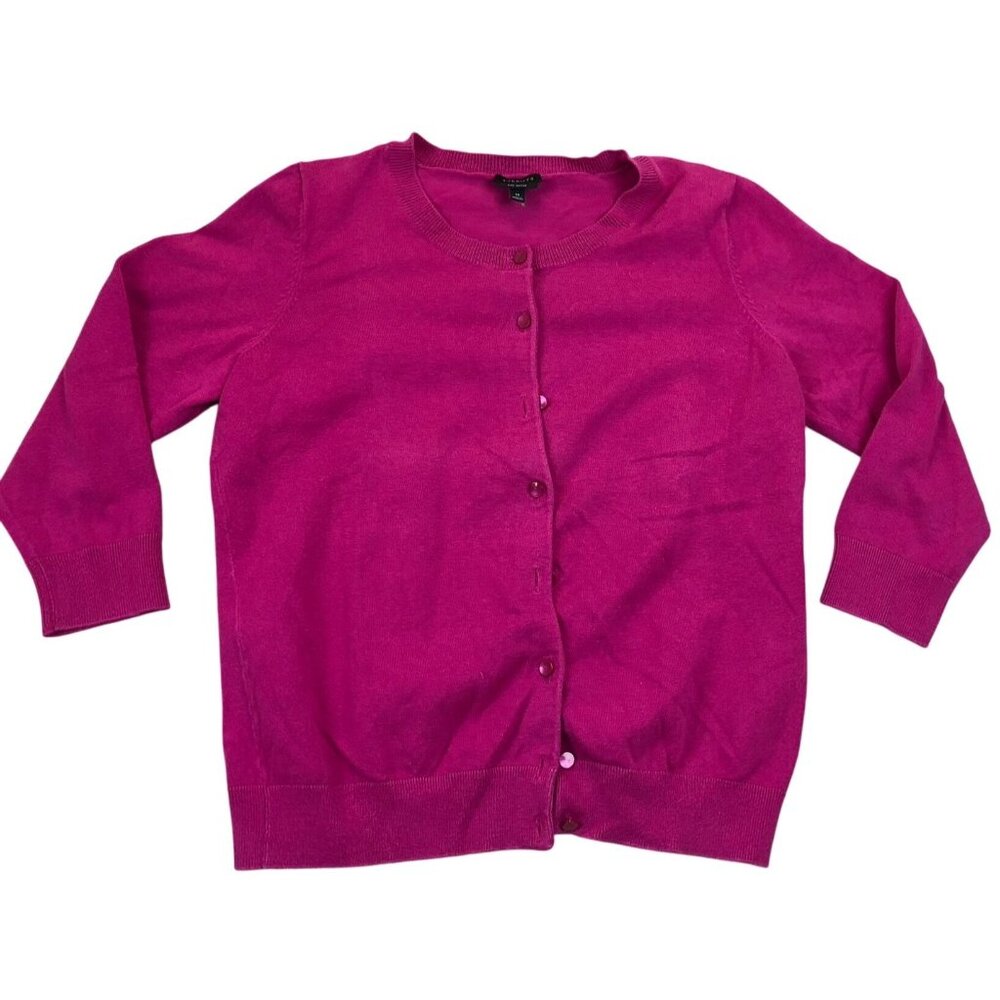 Talbots Fuchsia Button-Front Crewneck Cardigan